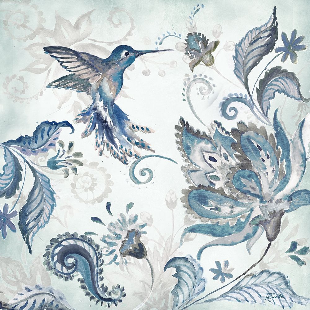Watercolor Boho Blue Hummingbird I art print by Tre Sorelle Studios for $57.95 CAD