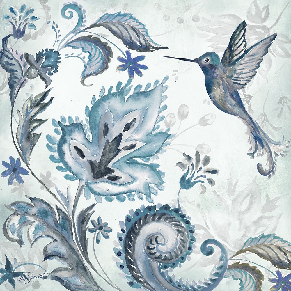 Watercolor Boho Blue Hummingbird II art print by Tre Sorelle Studios for $57.95 CAD