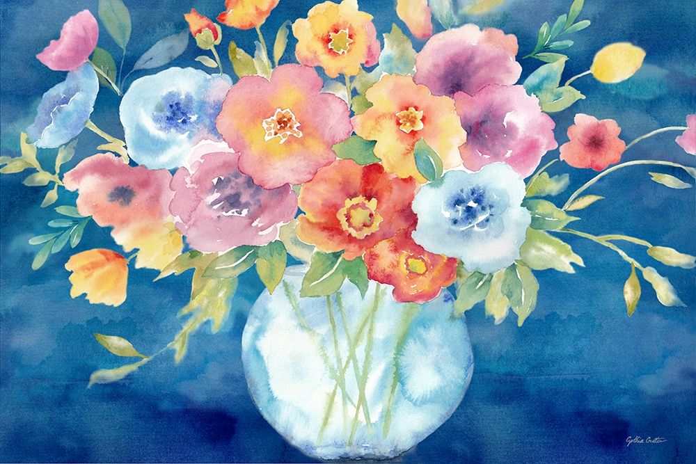 Bright Poppies Vase Navy art print by Cynthia Coulter for $57.95 CAD