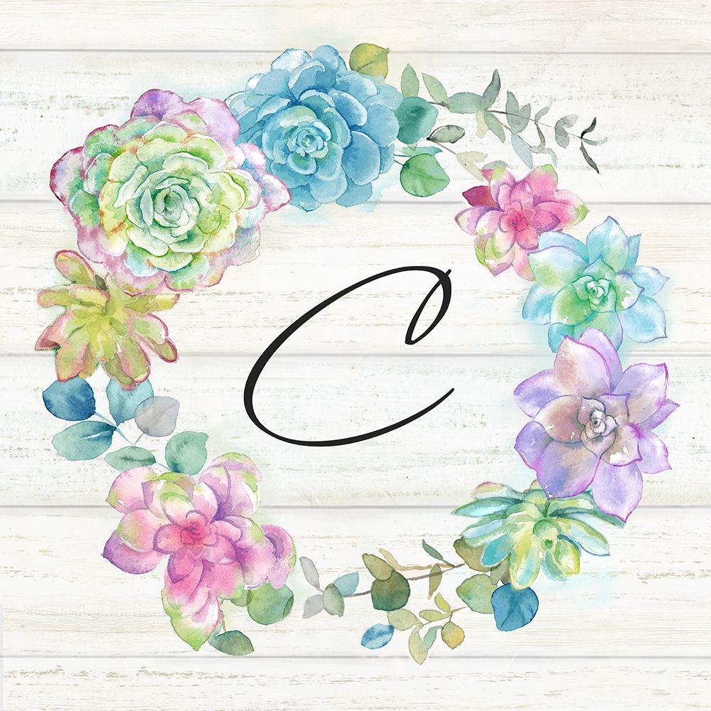 Sweet Succulents Wreath Monogram C art print by Cynthia Coulter for $57.95 CAD