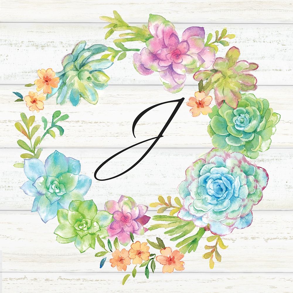 Sweet Succulents Wreath Monogram J art print by Cynthia Coulter for $57.95 CAD