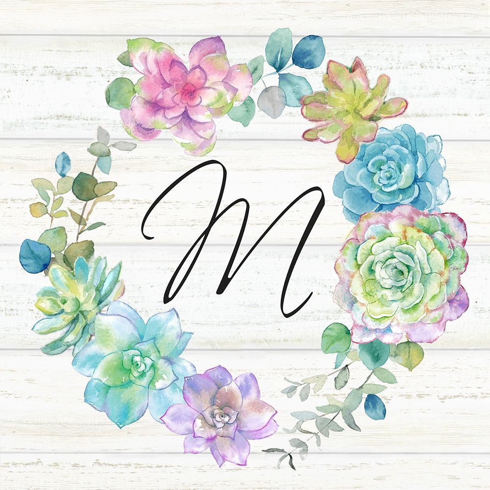 Sweet Succulents Wreath Monogram M art print by Cynthia Coulter for $57.95 CAD