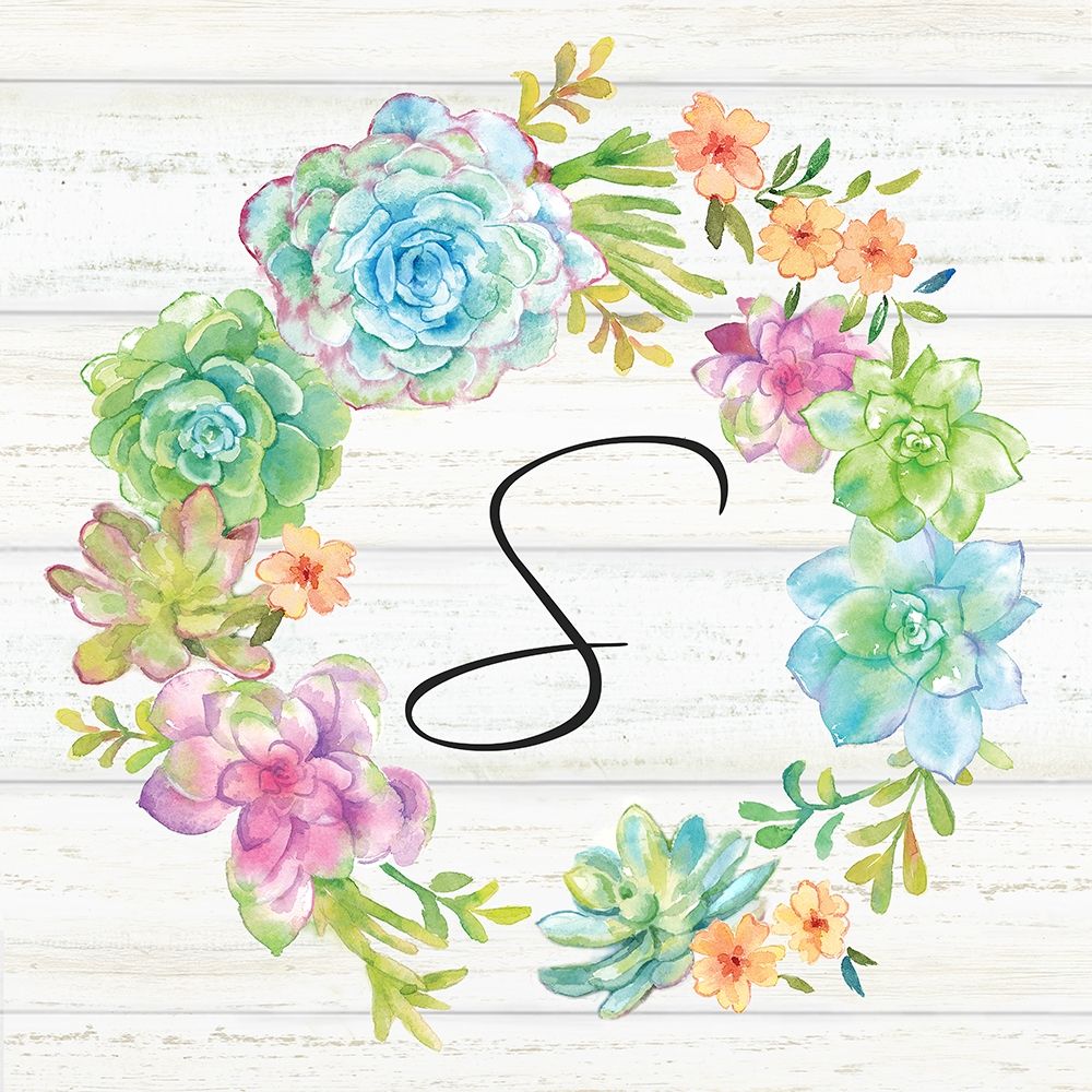 Sweet Succulents Wreath Monogram S art print by Cynthia Coulter for $57.95 CAD