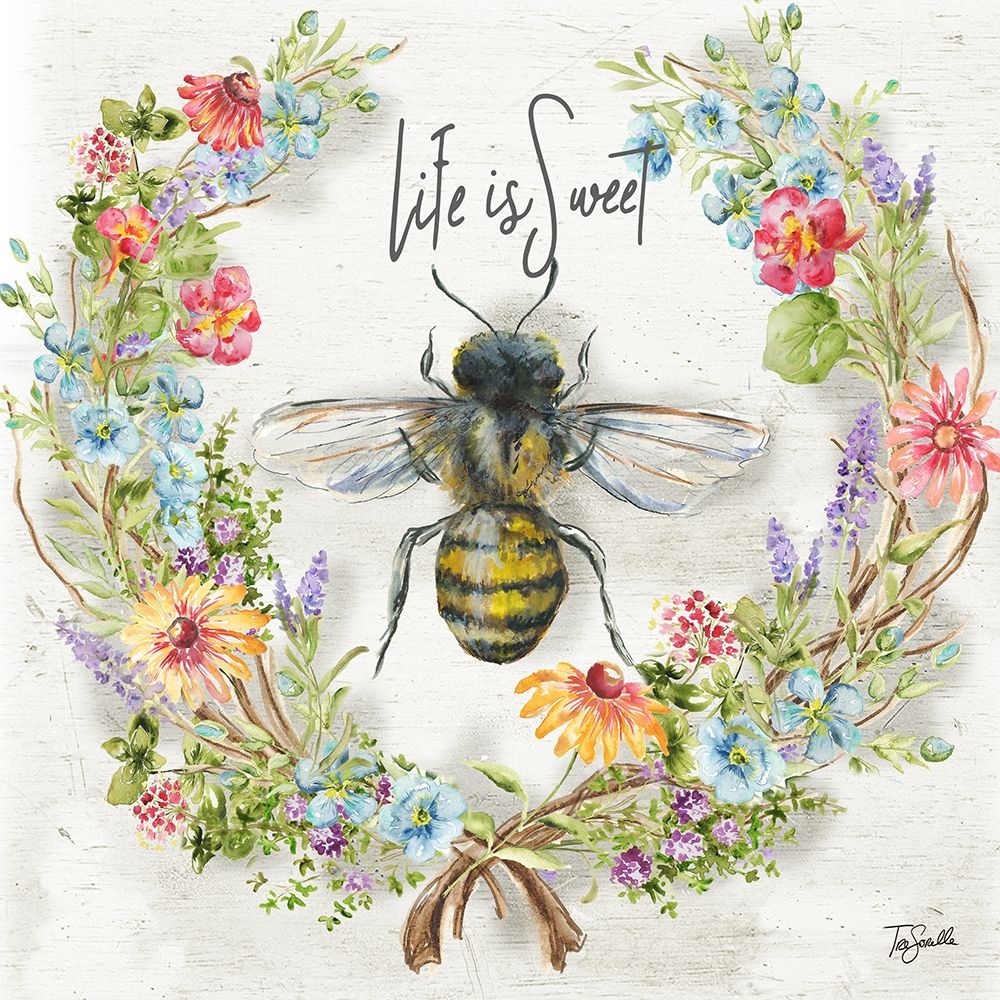 Honey Bee and Herb Blossom Wreath I art print by Tre Sorelle Studios for $57.95 CAD