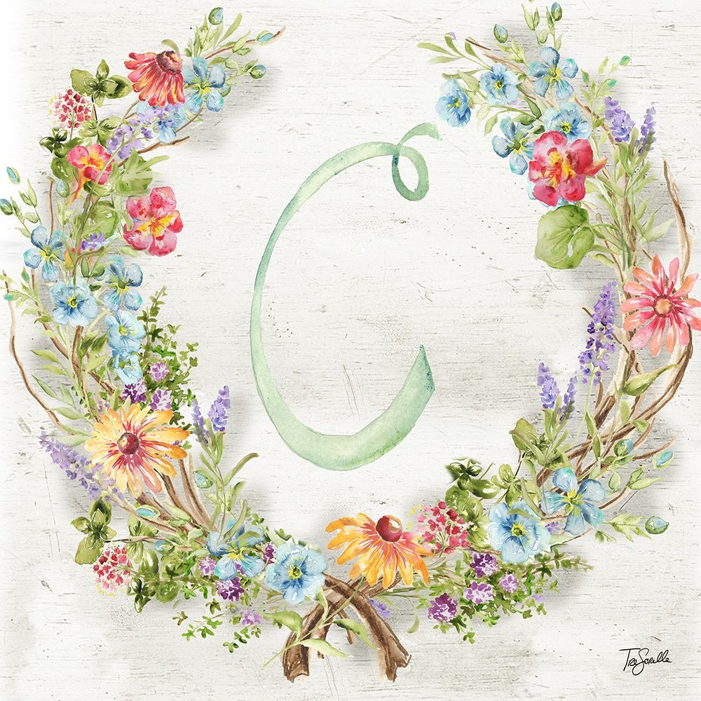 Herb Blossom Wreath Monogram C art print by Tre Sorelle Studios for $57.95 CAD