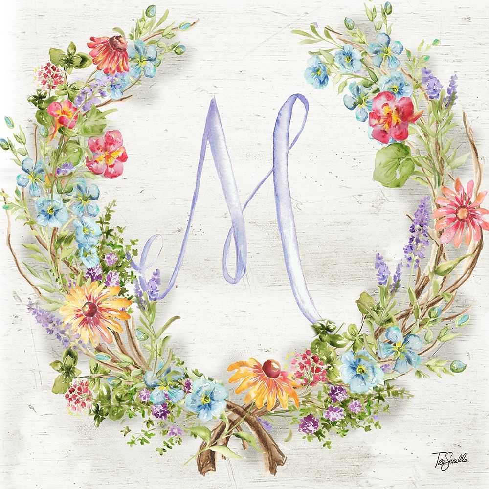 Herb Blossom Wreath Monogram M art print by Tre Sorelle Studios for $57.95 CAD