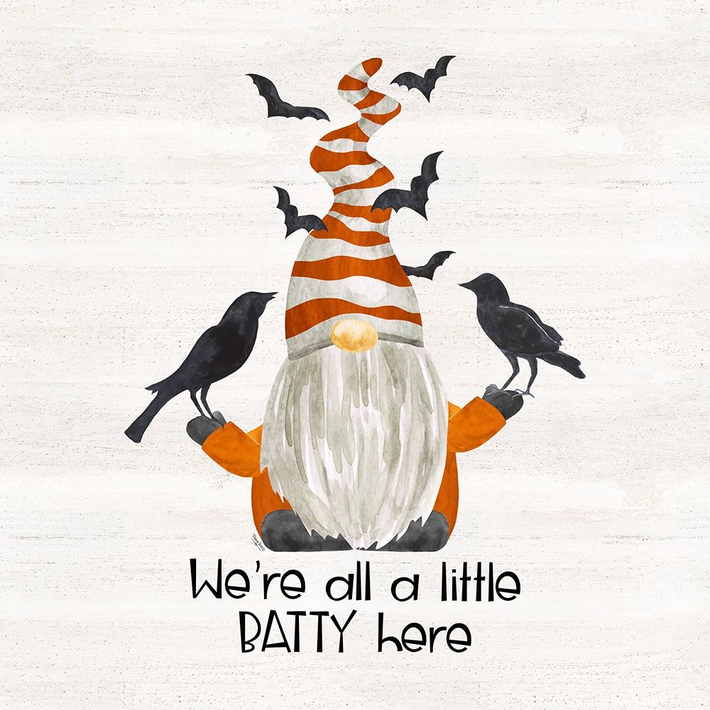 Gnomes of Halloween Sentiment I-Batty art print by Tara Reed for $57.95 CAD