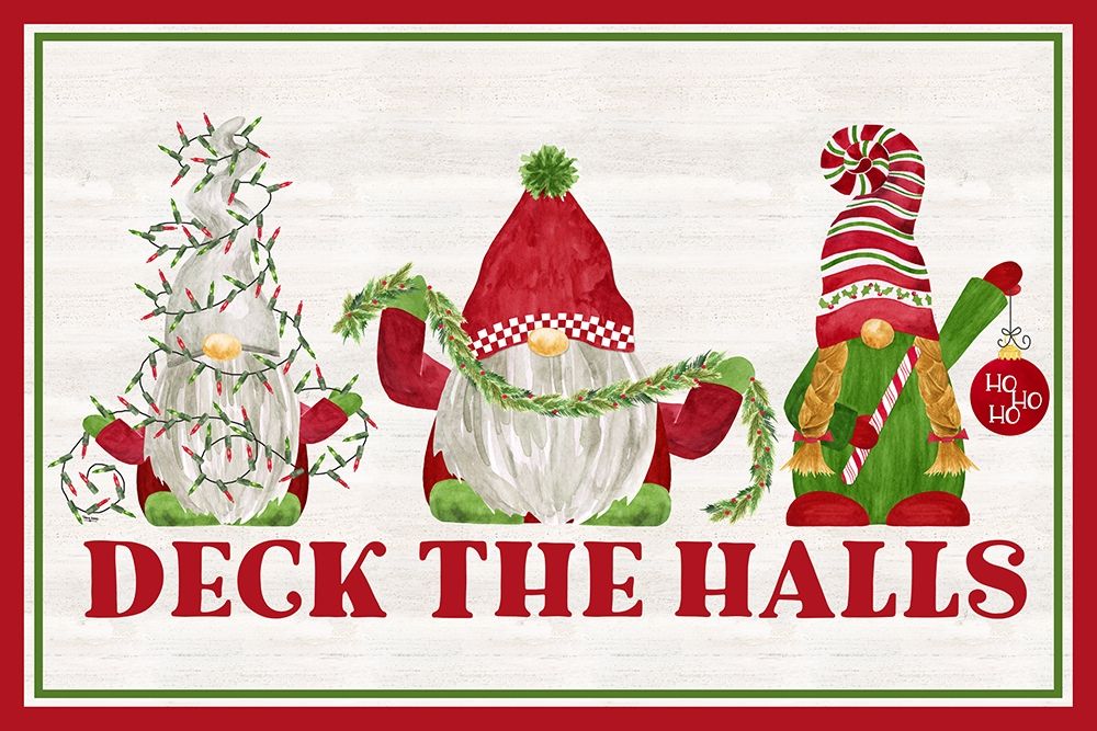 Gnome for Christmas Sentiment landscape-Deck the Halls art print by Tara Reed for $57.95 CAD