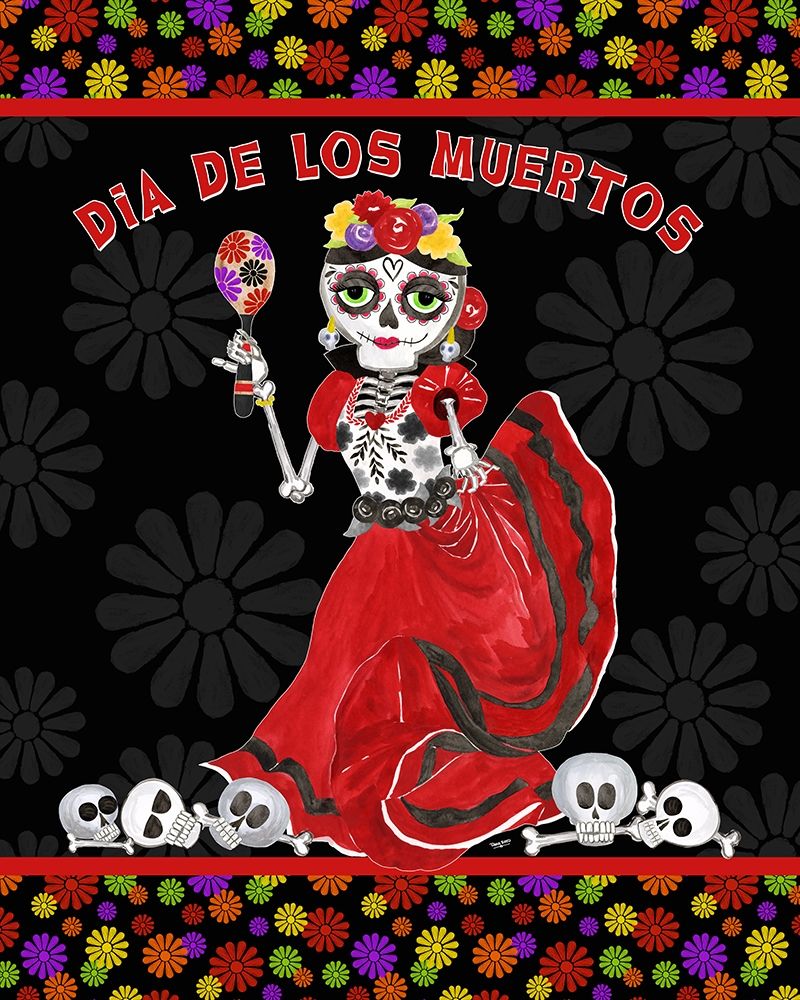 Day of the Dead portrait I-Dancing Woman on black art print by Tara Reed for $57.95 CAD