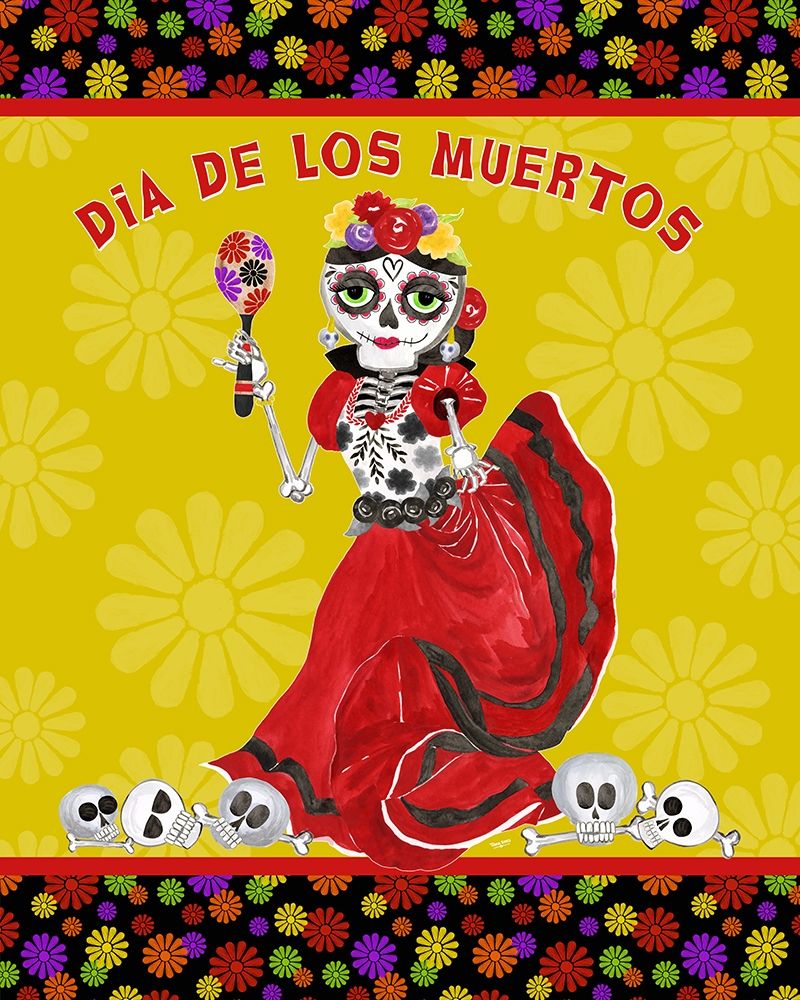 Day of the Dead portrait II-Dancing Woman on gold art print by Tara Reed for $57.95 CAD