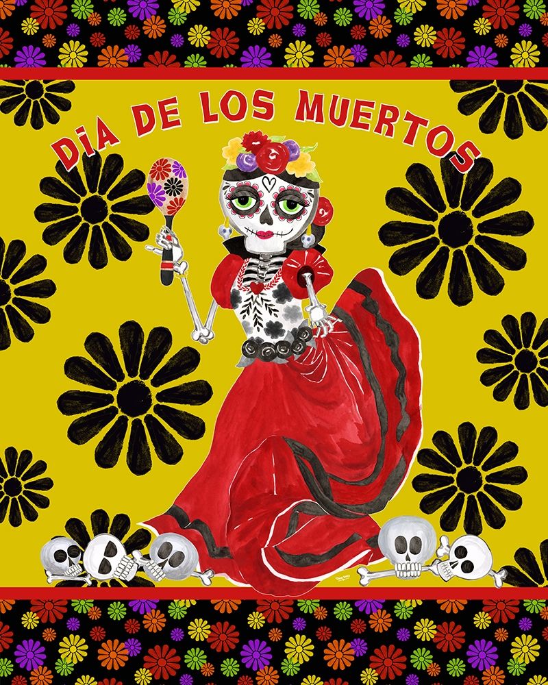Day of the Dead portrait III-Dancing Woman gold and black art print by Tara Reed for $57.95 CAD