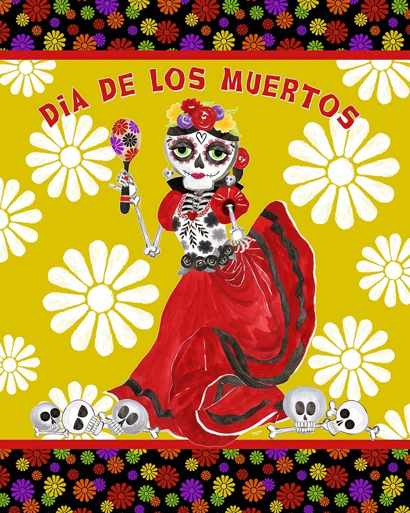 Day of the Dead portrait IV-Dancing Woman gold and white art print by Tara Reed for $57.95 CAD