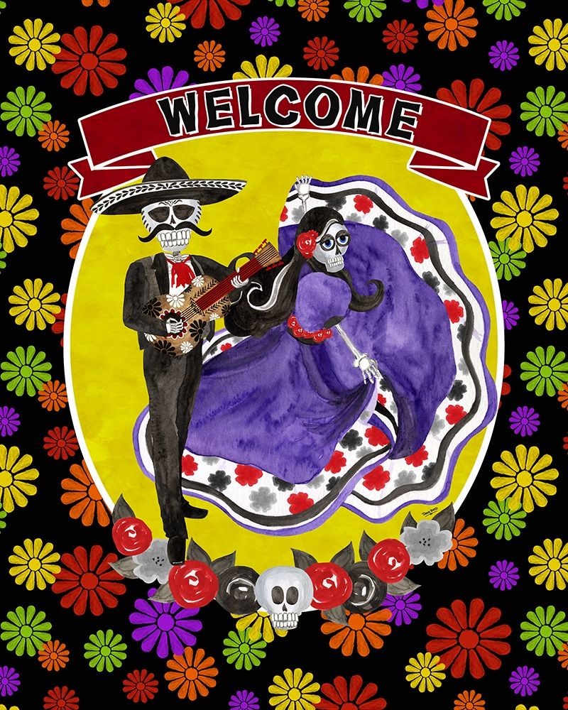 Day of the Dead portrait VIII-Sugar Skull Couple welcome flowers art print by Tara Reed for $57.95 CAD