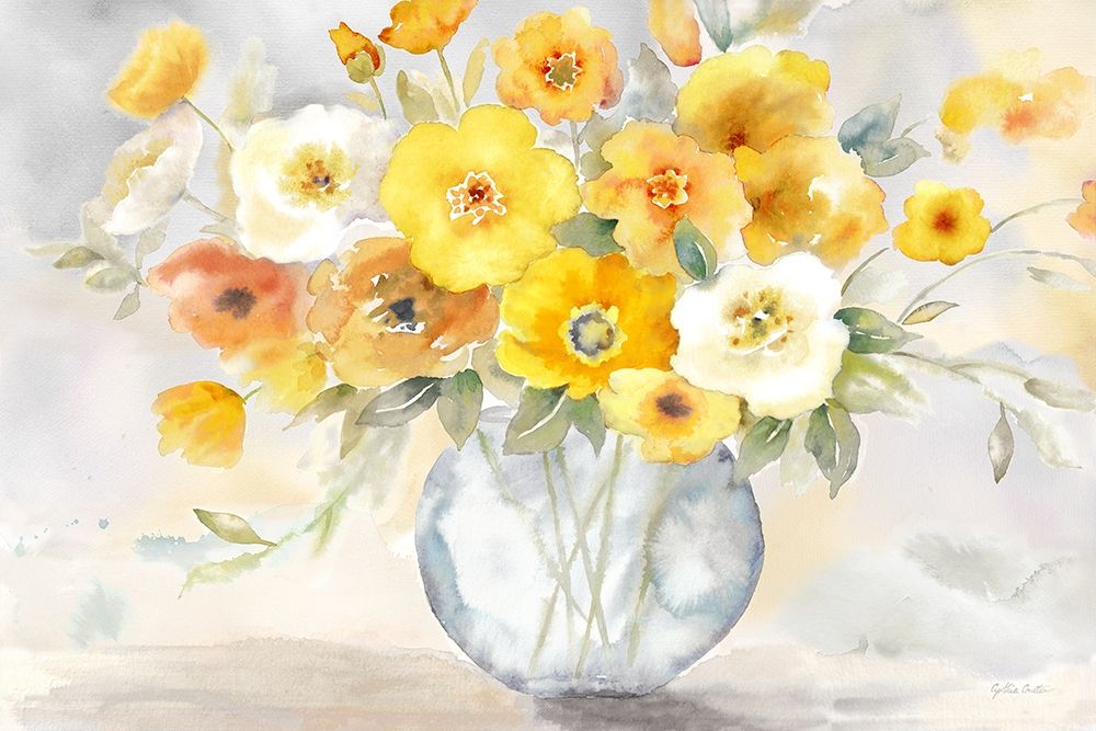 Bright Poppies  Vase yellow gray art print by Cynthia Coulter for $57.95 CAD