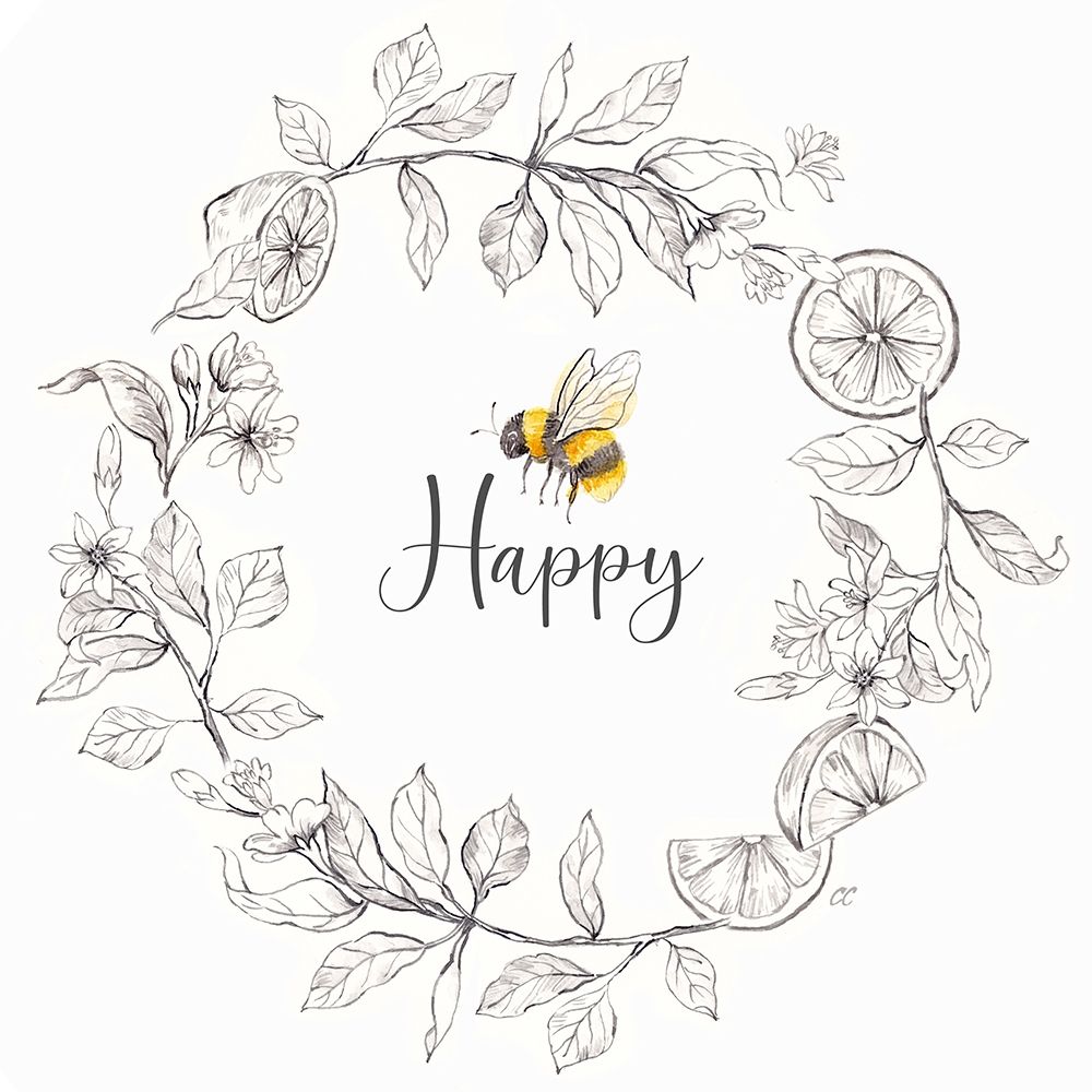 Bee  Sentiment Wreath I-Happy art print by Cynthia Coulter for $57.95 CAD