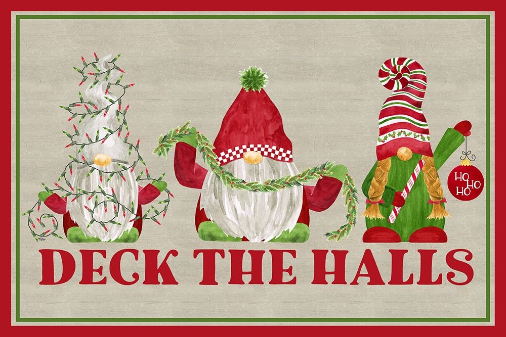 Gnome for Christmas Sentiment landscape dark-Deck the Halls art print by Tara Reed for $57.95 CAD