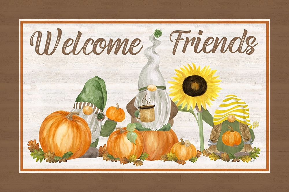 Fall Gnomes Sentiment landscape II-Welcome Friends art print by Tara Reed for $57.95 CAD
