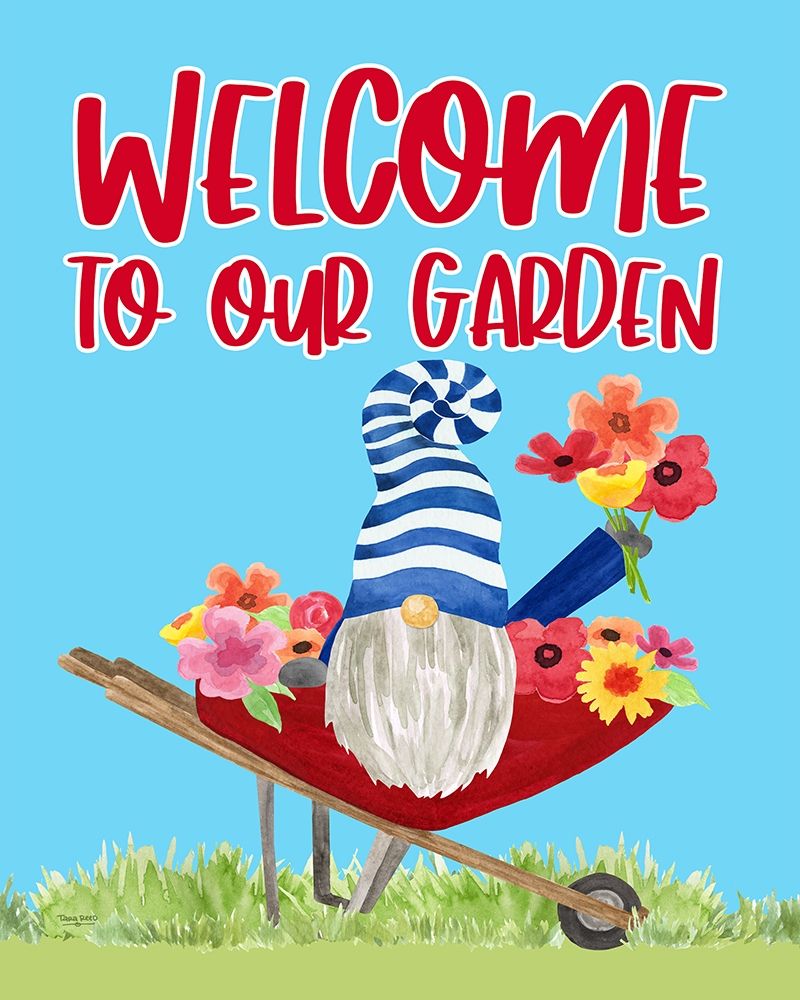 Gardening Gnomes Sentiment portrait V-Our Garden art print by Tara Reed for $57.95 CAD