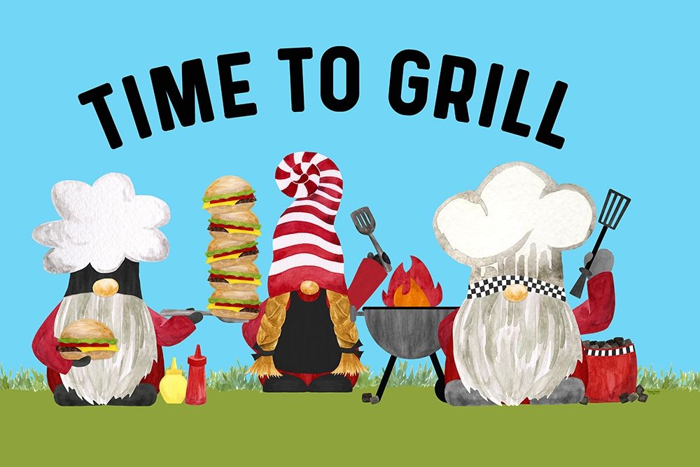 Gnome Grill Masters sentiment landscape II-Time to Grill art print by Tara Reed for $57.95 CAD