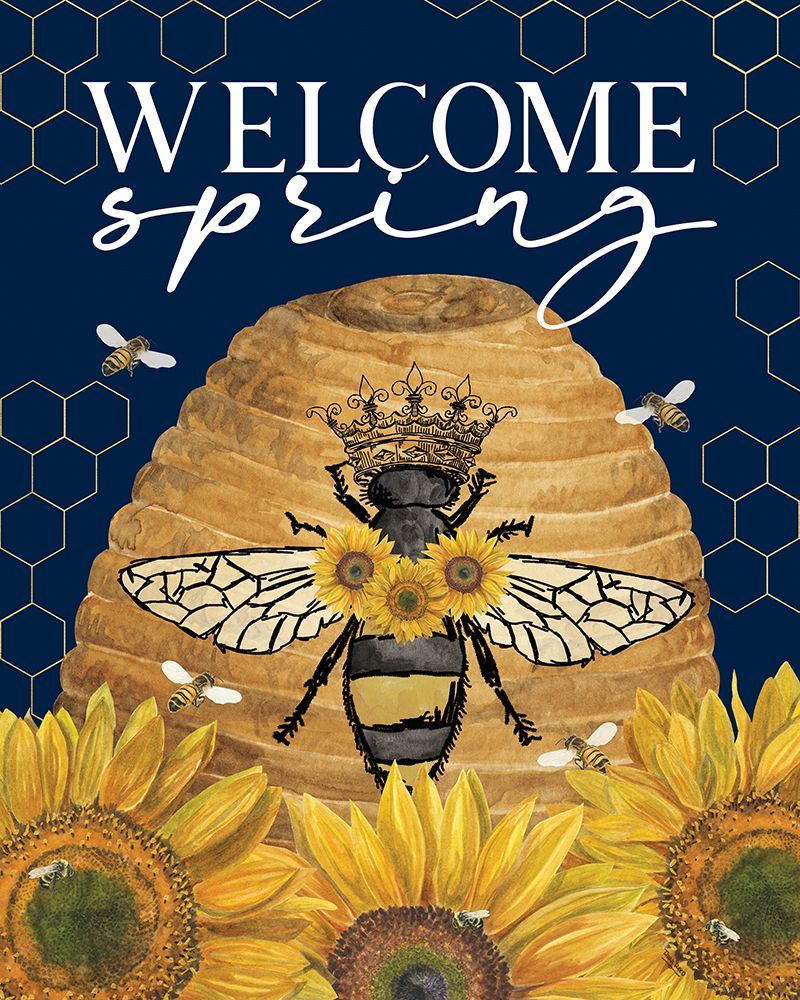 Honey Bees And Flowers Please portrait III-Welcome Spring art print by Tara Reed for $57.95 CAD
