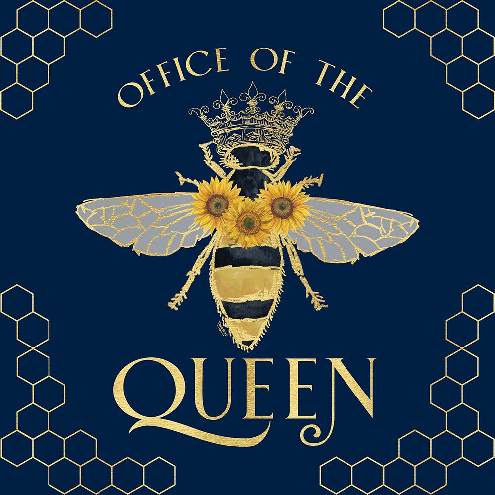 Honey Bees And Flowers Please on blue IV-The Queen art print by Tara Reed for $57.95 CAD