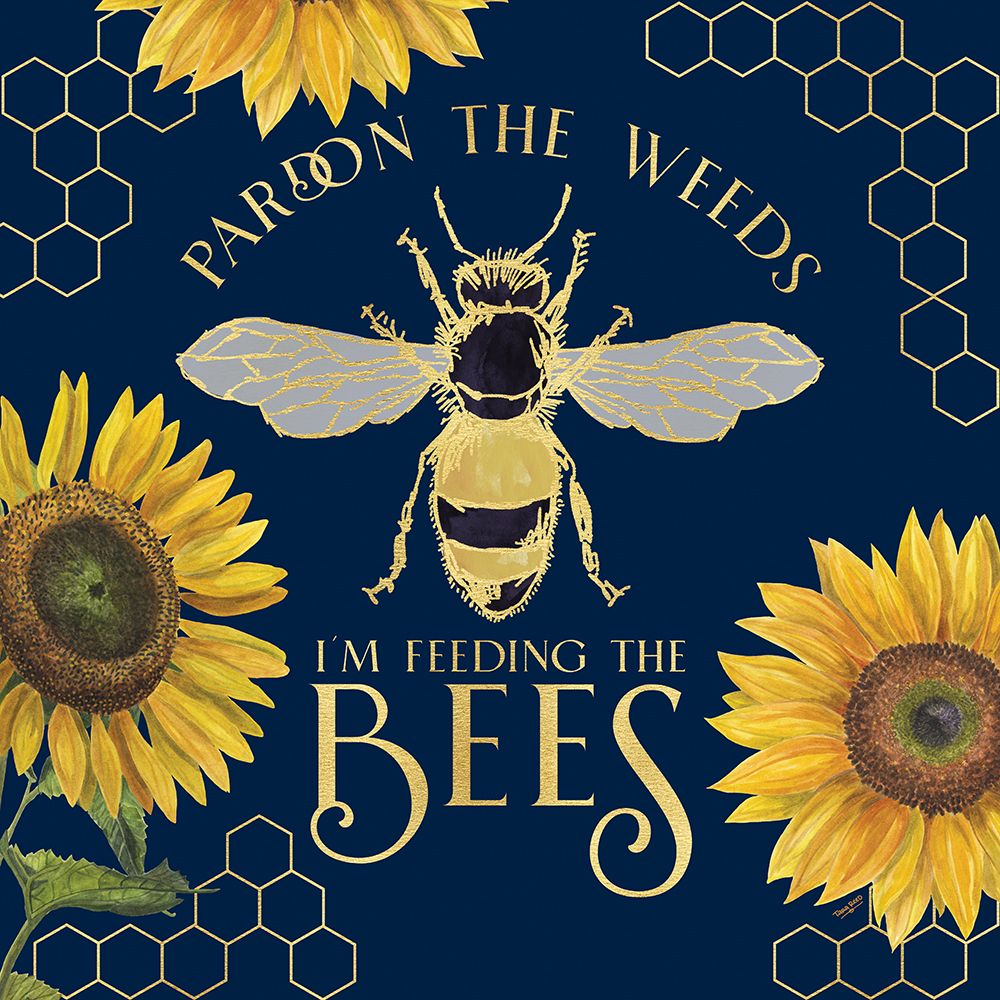 Honey Bees And Flowers Please on blue VI-Pardon the Weeds art print by Tara Reed for $57.95 CAD