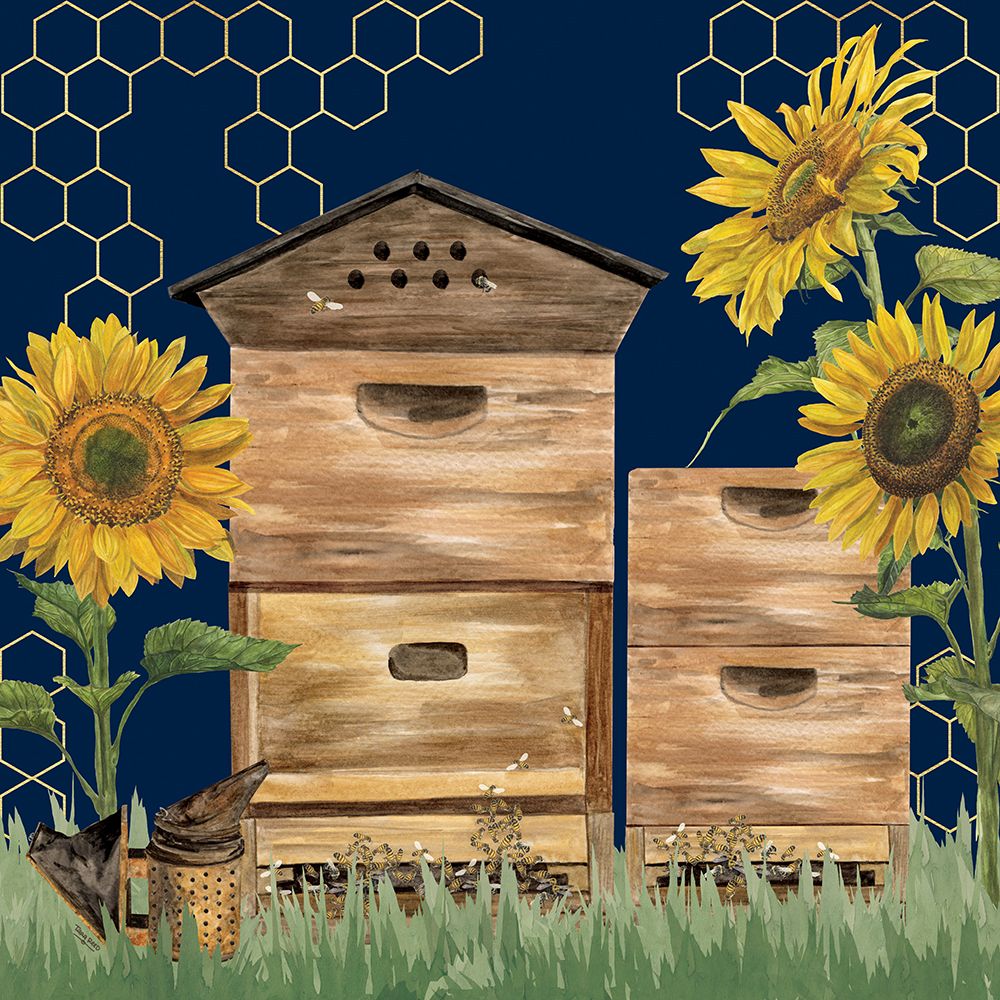 Honey Bees And Flowers Please on blue VII art print by Tara Reed for $57.95 CAD