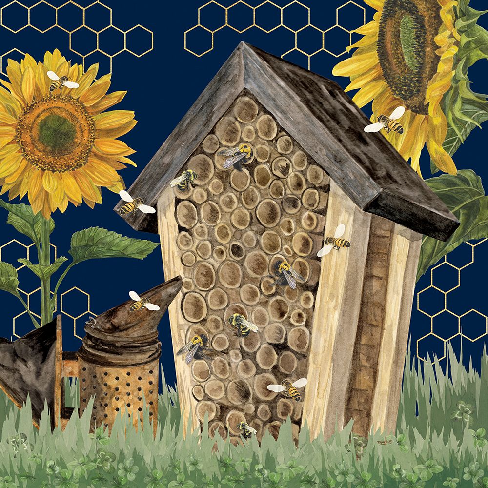 Honey Bees And Flowers Please on blue X art print by Tara Reed for $57.95 CAD