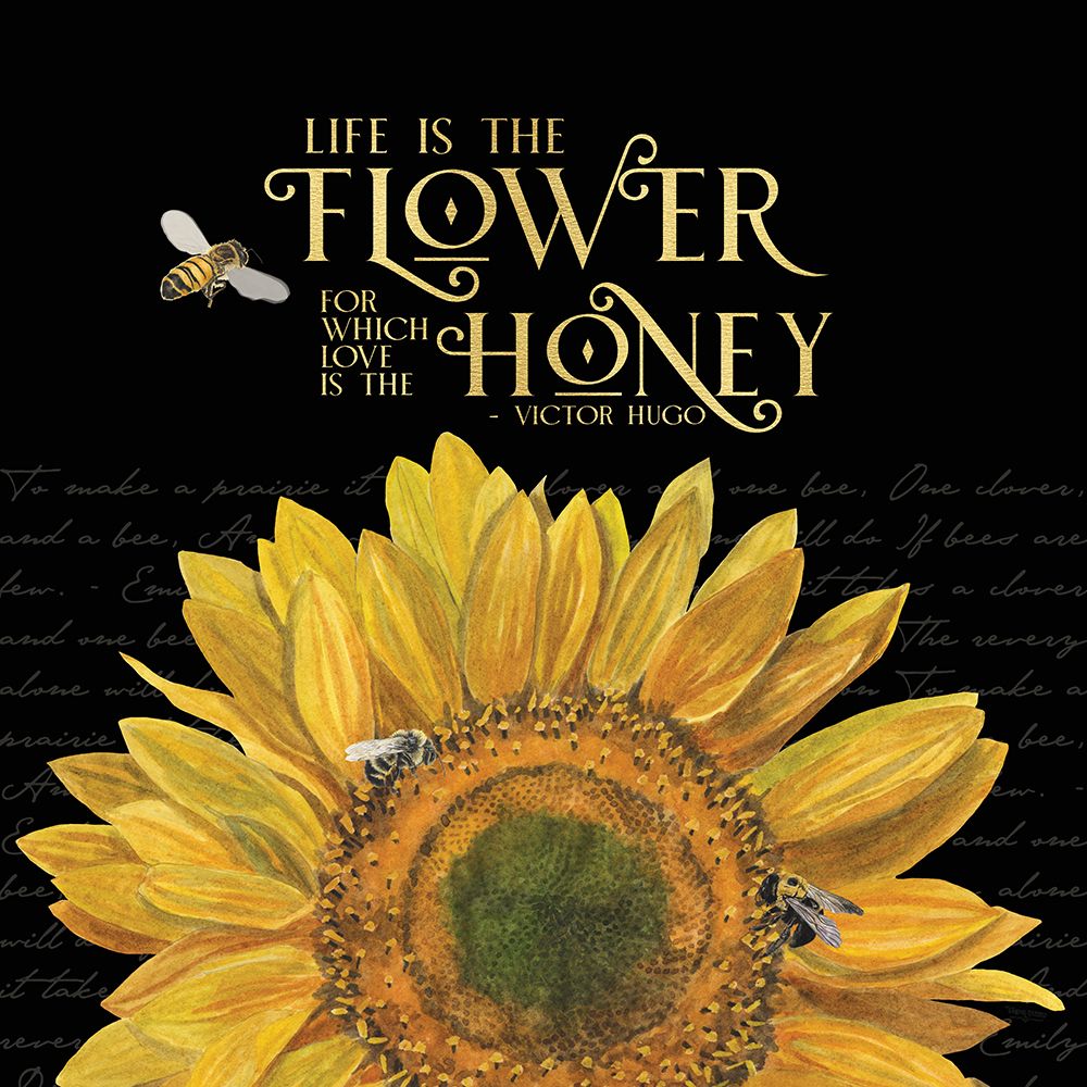 Honey Bees And Flowers Please on black II-The Flower art print by Tara Reed for $57.95 CAD