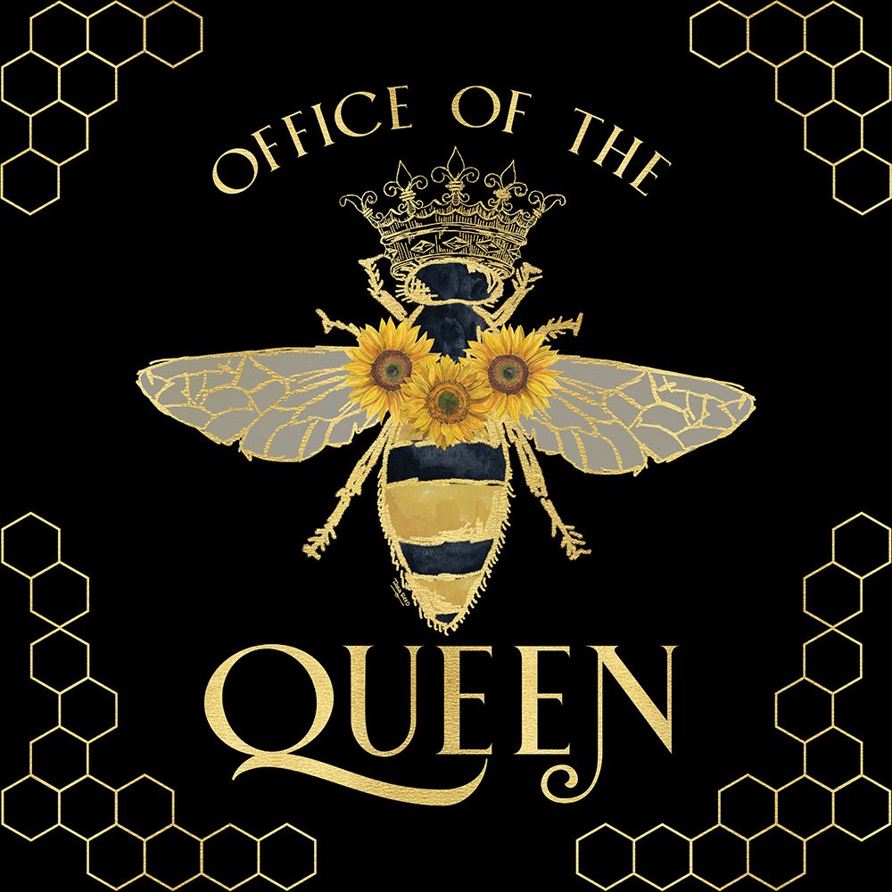 Honey Bees And Flowers Please on black IV-The Queen art print by Tara Reed for $57.95 CAD