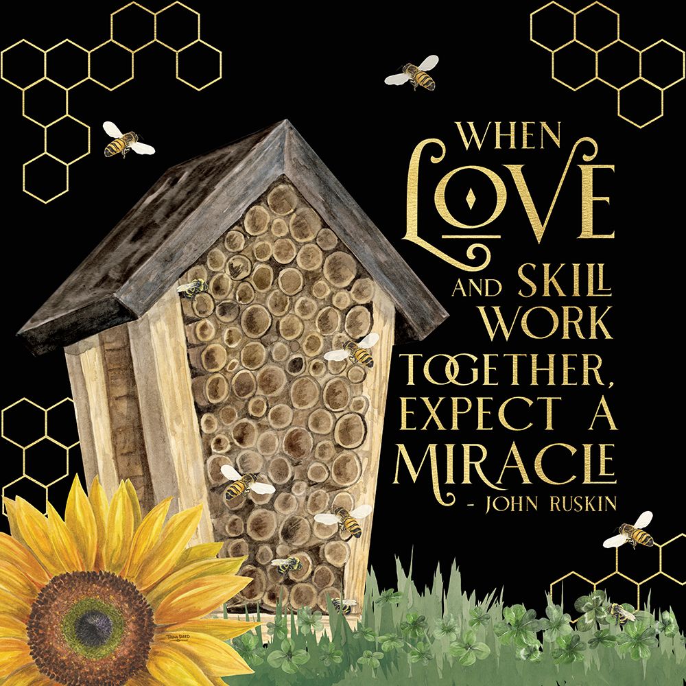 Honey Bees And Flowers Please on black V-Love and Skill art print by Tara Reed for $57.95 CAD