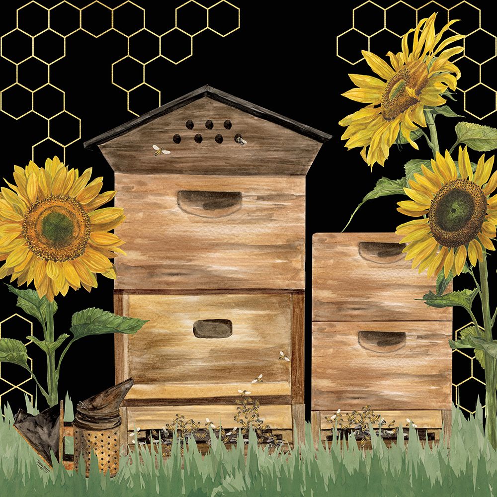 Honey Bees And Flowers Please on black VII art print by Tara Reed for $57.95 CAD