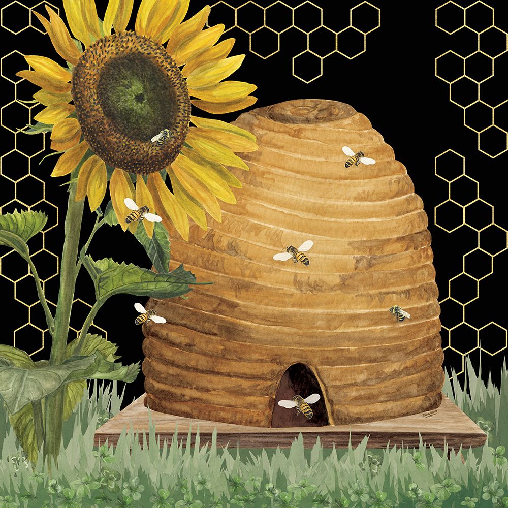 Honey Bees And Flowers Please on black VIII art print by Tara Reed for $57.95 CAD
