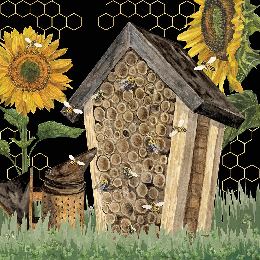 Honey Bees And Flowers Please on black X art print by Tara Reed for $57.95 CAD