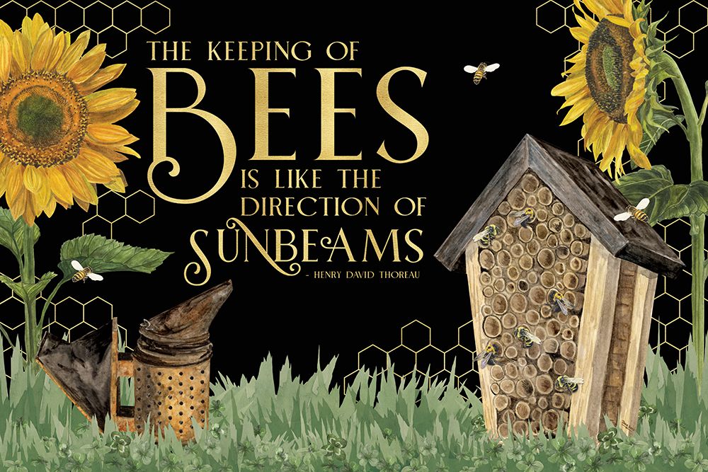 Honey Bees And Flowers Please landscape on black IV-Sunbeams art print by Tara Reed for $57.95 CAD