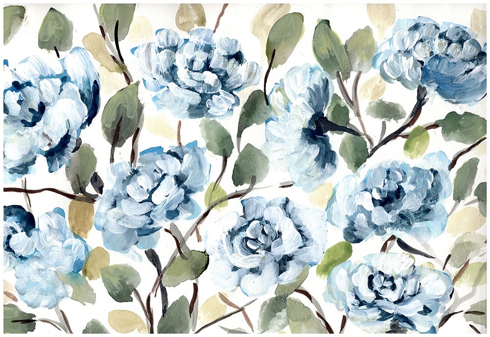 Blue Farmhouse Peonies landscape art print by Marcy Chapman for $57.95 CAD