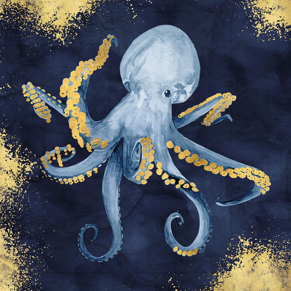 Deep  Blue Sea VI Navy Gold art print by Tara Reed for $57.95 CAD