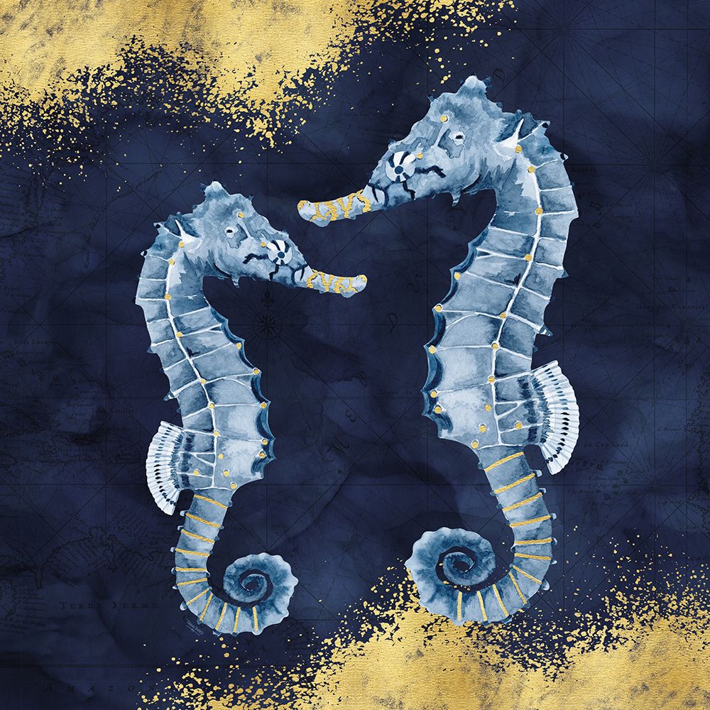 Deep  Blue Sea VIII Navy Gold art print by Tara Reed for $57.95 CAD