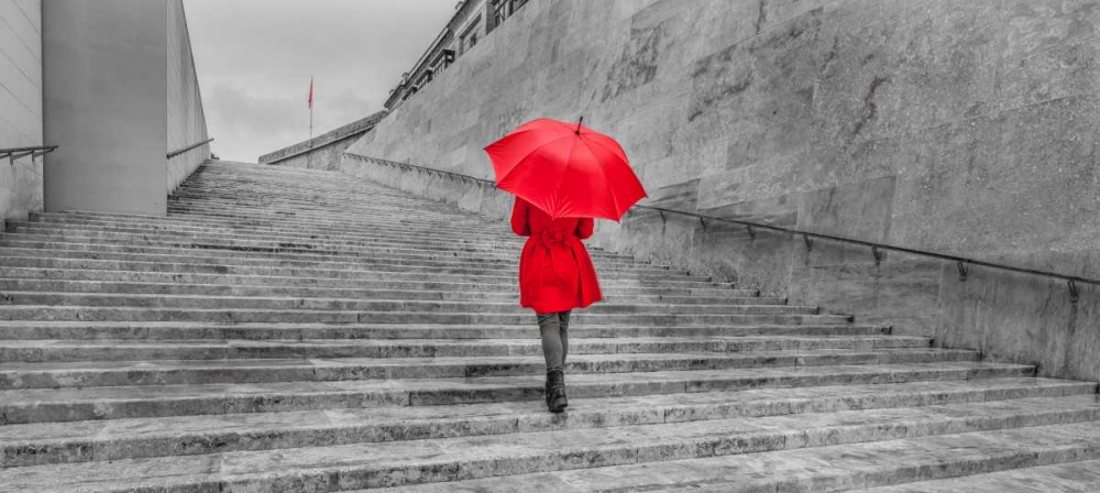 Tourist with red umbrella, Malta art print by Assaf Frank for $57.95 CAD