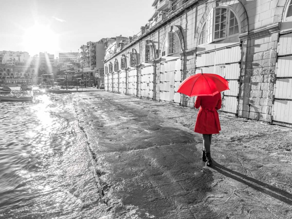 Tourist with red umbrella, Malta art print by Assaf Frank for $57.95 CAD