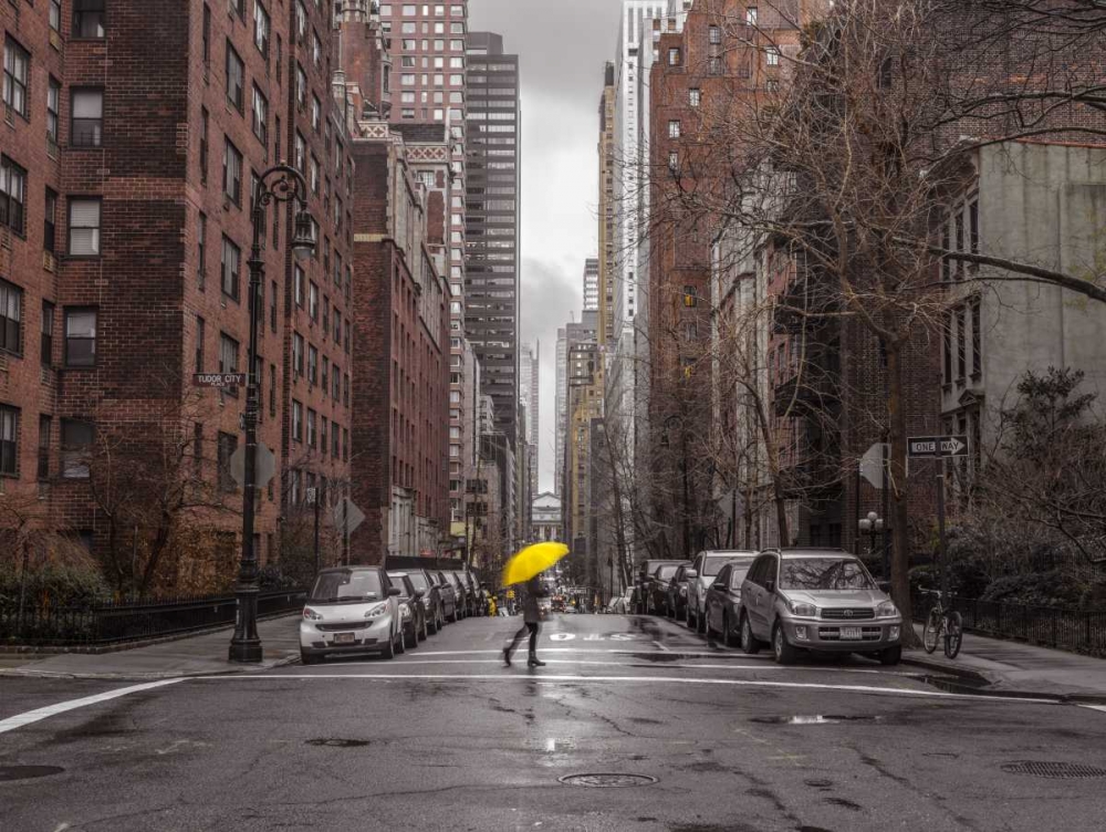 Tourist with yellow umbrella on street of Manhattan, New York art print by Assaf Frank for $57.95 CAD