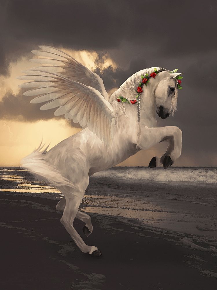 Pegasus With Roses art print by Babette for $57.95 CAD