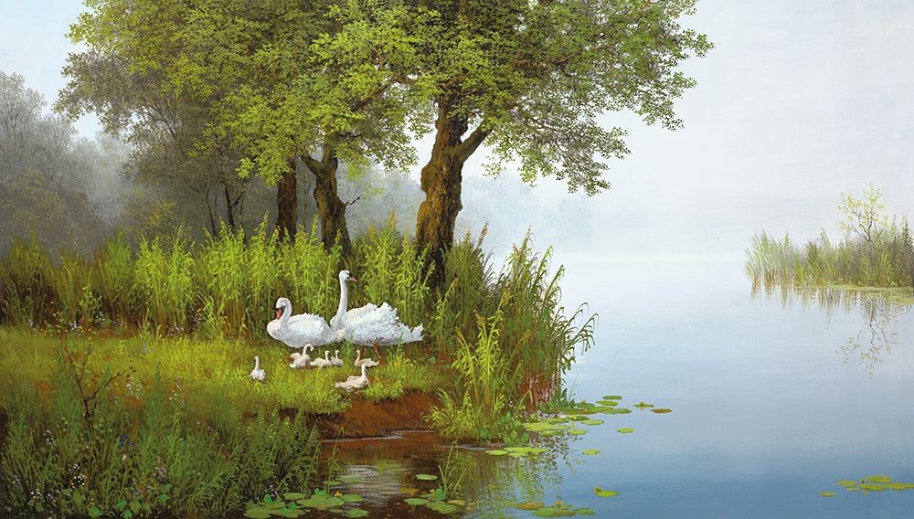 SWANS AT THE POND I art print by Slava for $57.95 CAD