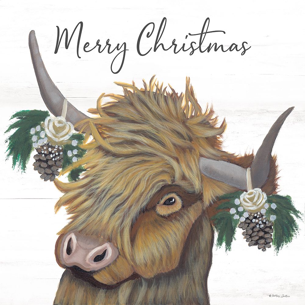 Merry Christmas Highland art print by Ashley Justice for $57.95 CAD