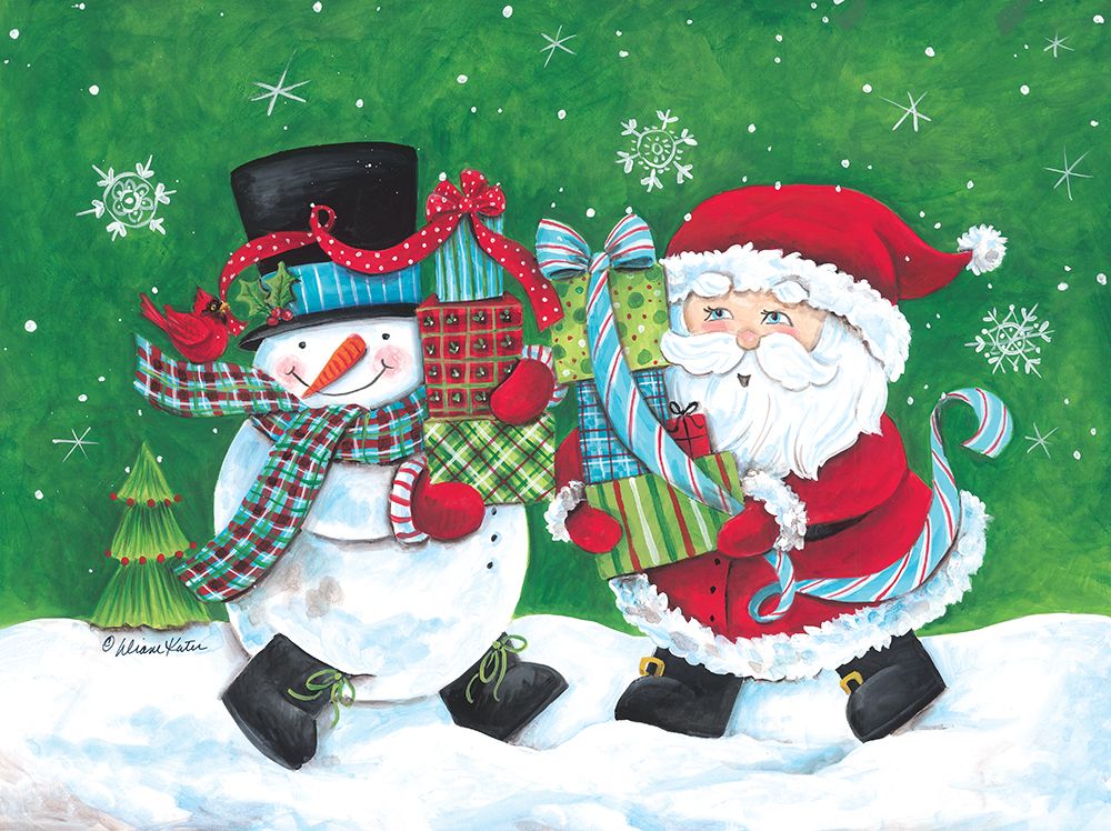 Snowman And Santa Friends art print by Diane Kater for $57.95 CAD