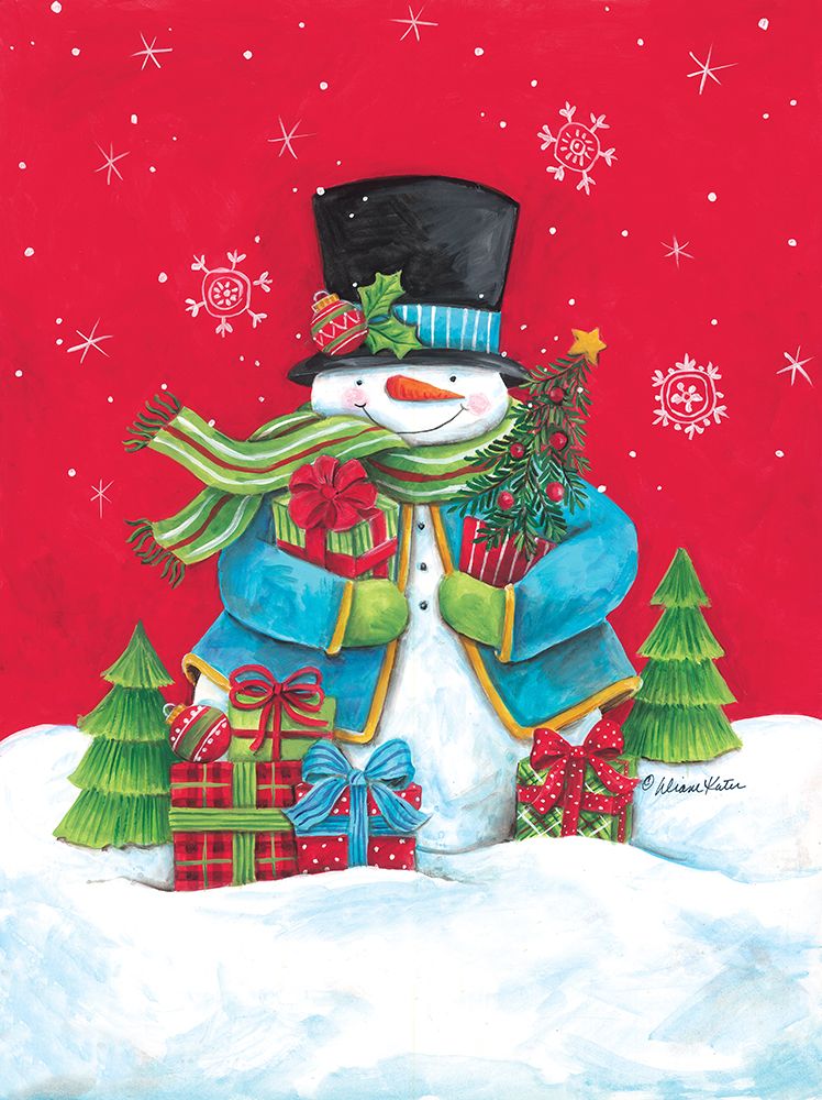Snowman And Presents art print by Diane Kater for $57.95 CAD