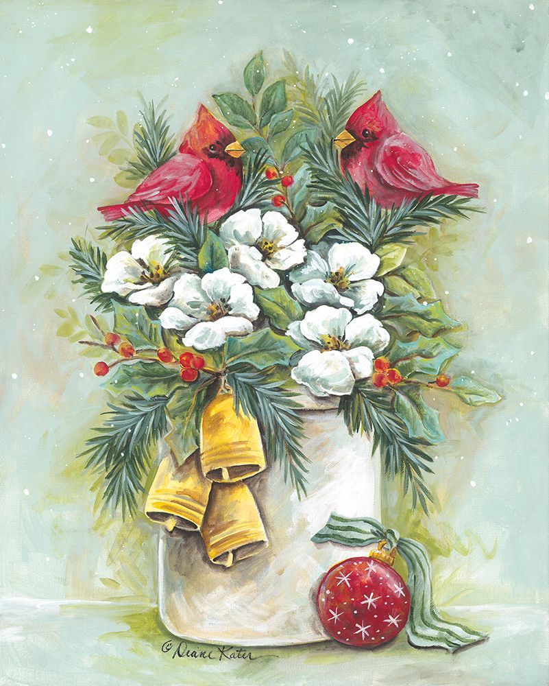 Christmas Cardinal Floral Still Life art print by Diane Kater for $57.95 CAD