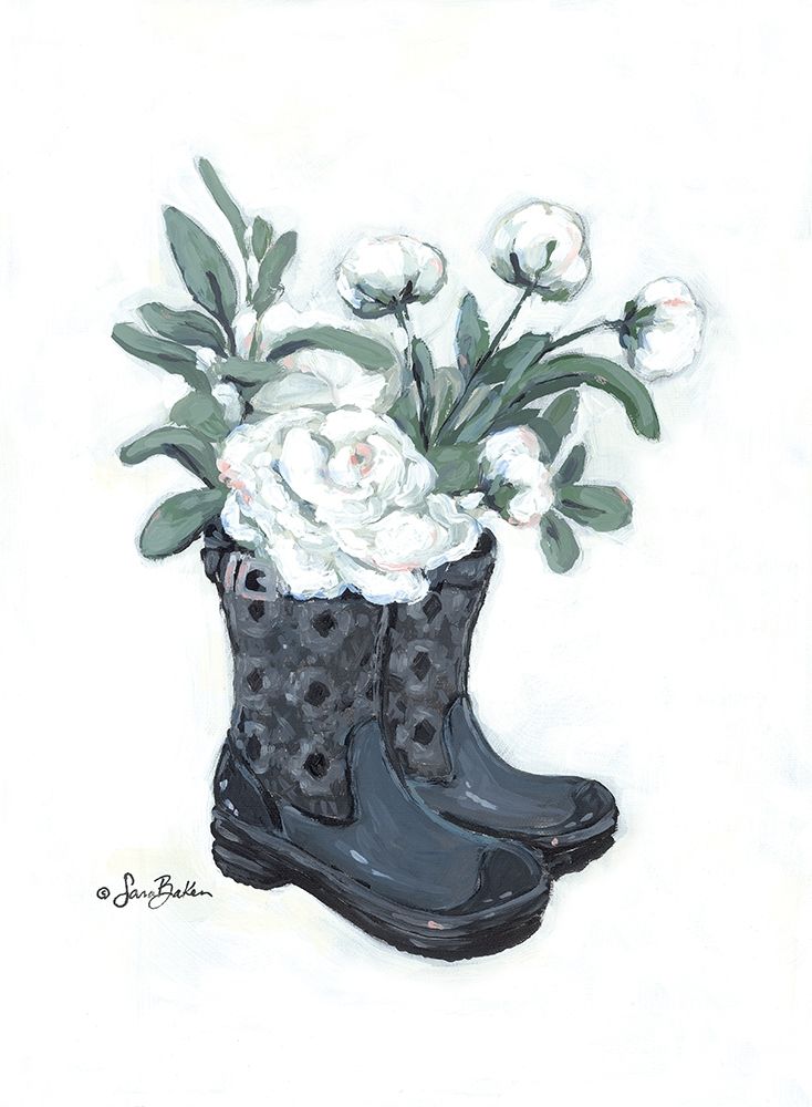 Rain Boot Peonies art print by Sara Baker for $57.95 CAD