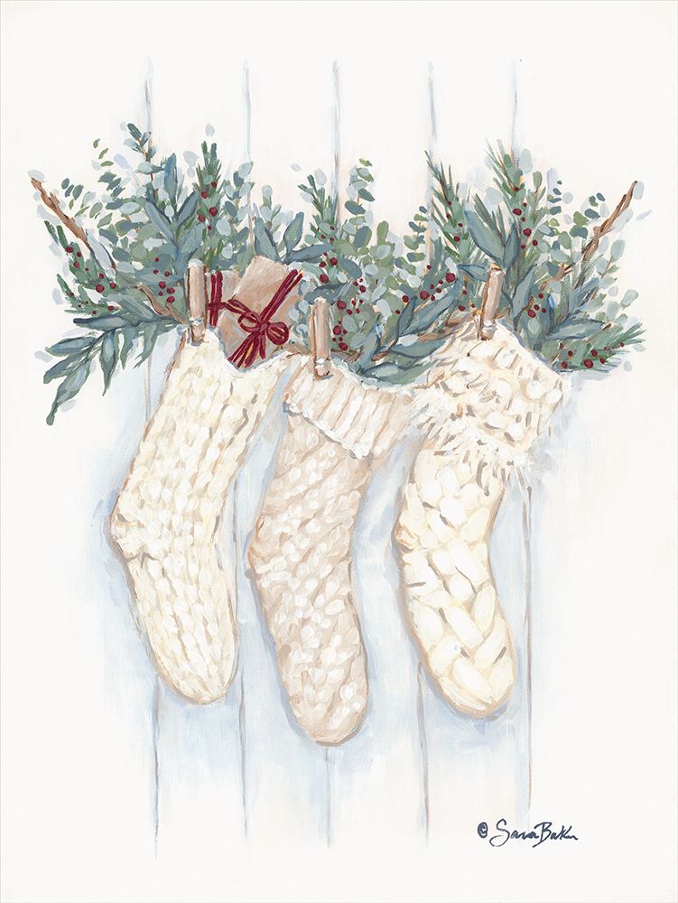 Boho Christmas Stockings art print by Sara Baker for $57.95 CAD