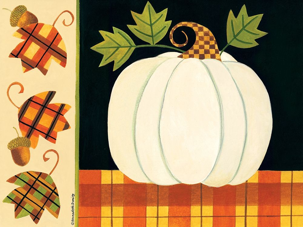 White Pumpkin, Leaves and Acorns art print by Bernadette Deming for $57.95 CAD